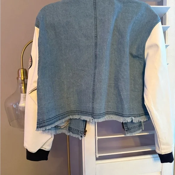 MABLE | Light Blue Denim Jacket with Navy Ribbed Collar | Sz S - Picture 3 of 3